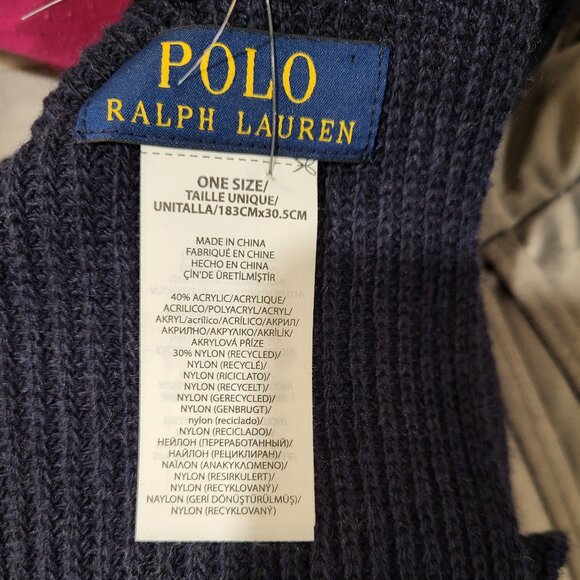 Polo Ralph Lauren Rib-Knit Navy Blue Polo Bear Scarf - Picture 5 of 5
